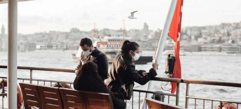 Anonymous passengers on travelling on a ferry.