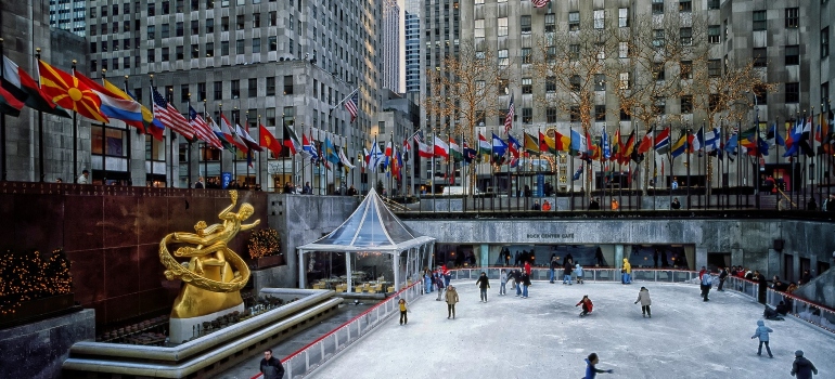 ice rink in front of Rockefeller Plaza