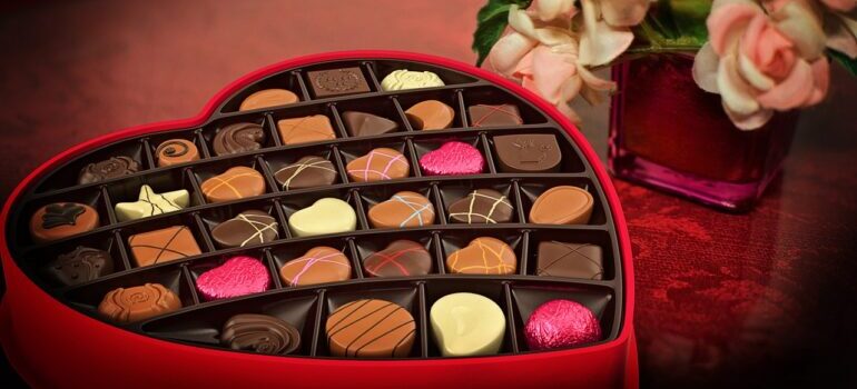 A heart-shaped box of chocolates.