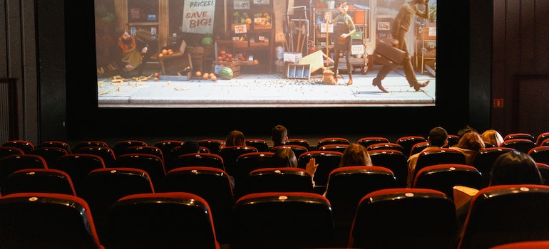 A movie playing in the cinema.